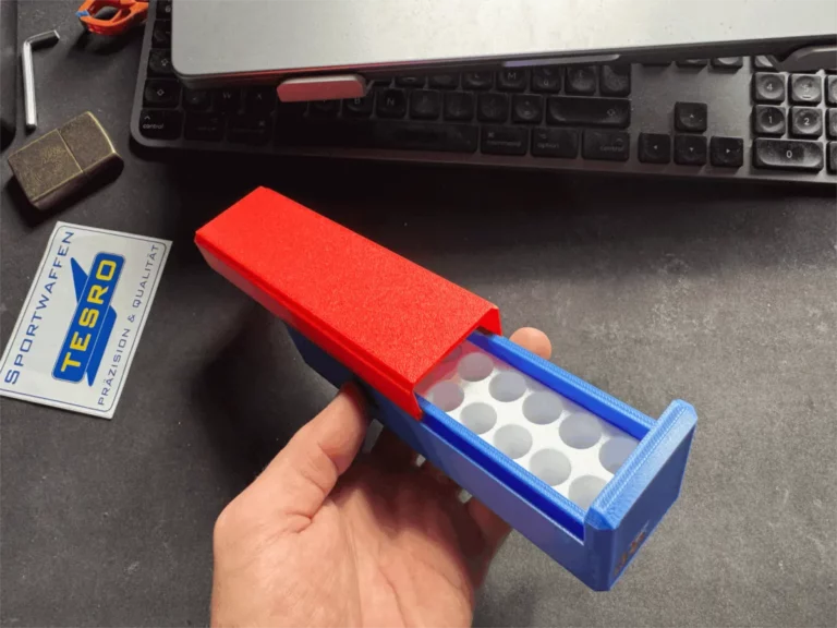 Boîte de 20 cartouches .45 Colt bleu blanc rouge, vue de dessus
